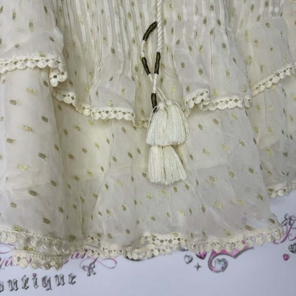 TRYB skirt boho fringe cream white gold polka dotted tassel luxury beachy vibe - Picture 3 of 11